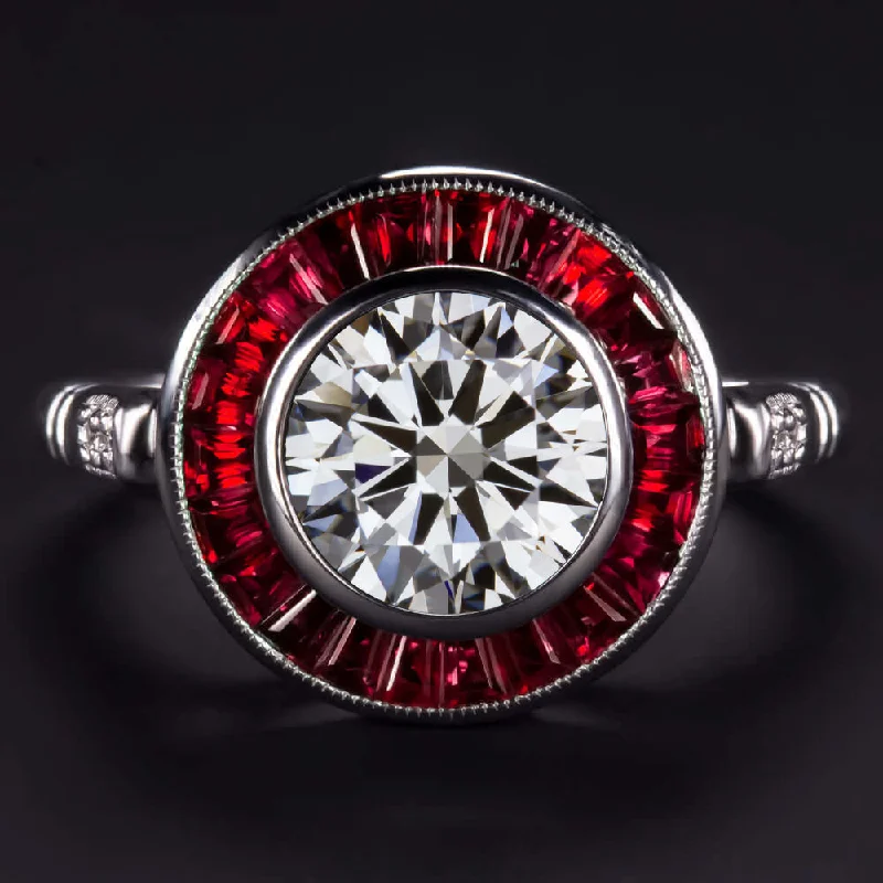 1.5 CARAT LAB CREATED DIAMOND RUBY ENGAGEMENT RING VINTAGE STYLE TARGET ART DECO