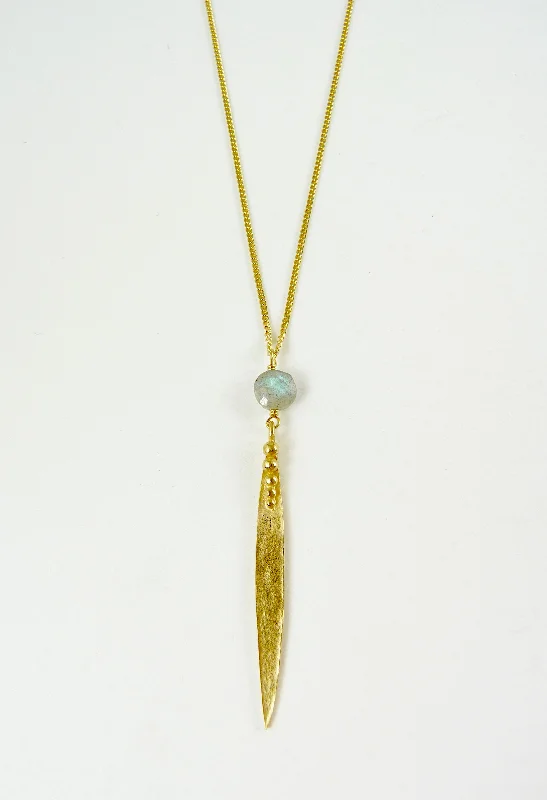 Medium Madeleine Leaf Necklace with Labradorite