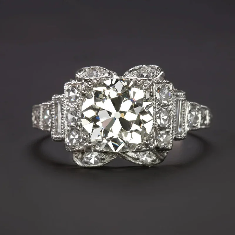 2.13ct J VS1 VINTAGE DIAMOND ENGAGEMENT RING PLATINUM OLD EUROPEAN CUT ART DECO