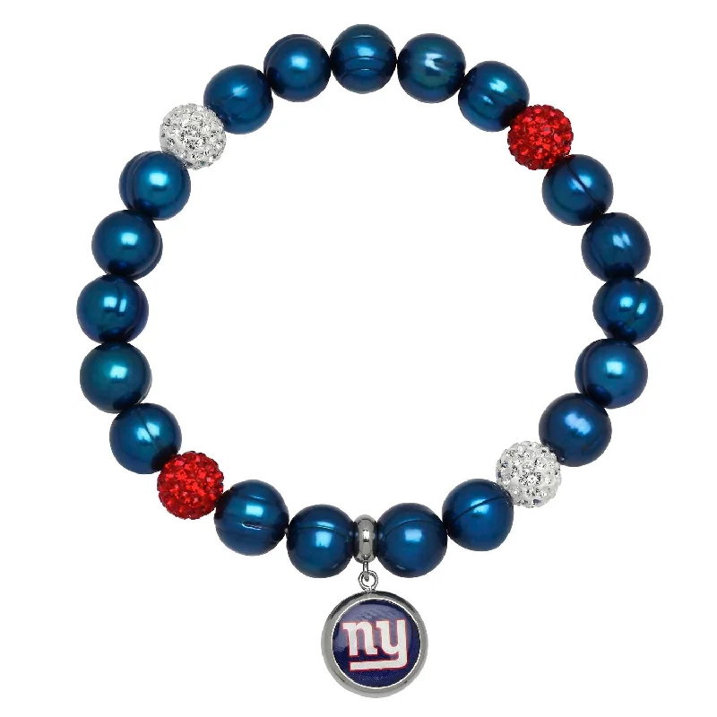 New York Giants Stretch Pearl & Crystal Bracelet In Blue