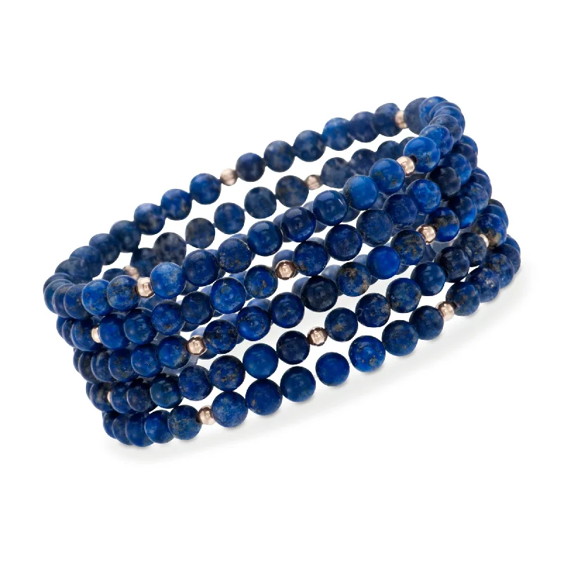 Ross-Simons Blue Lapis Jewelry Set: 5 Beaded Bracelets With 14kt Yellow Gold