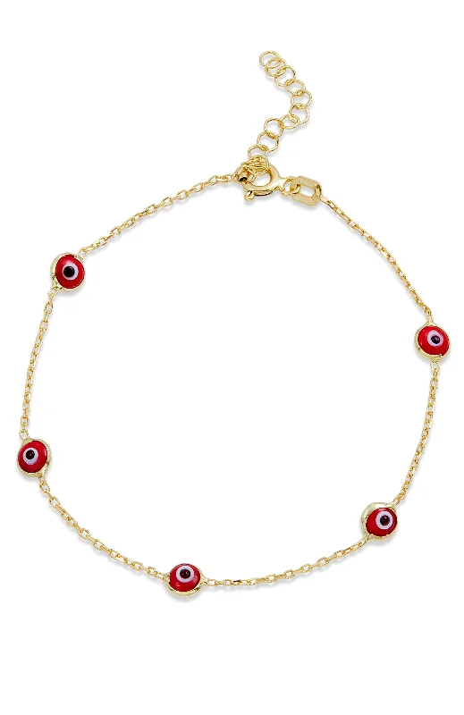 18K GOLD OVER STERLING SILVER RED EVIL EYE BRACELET