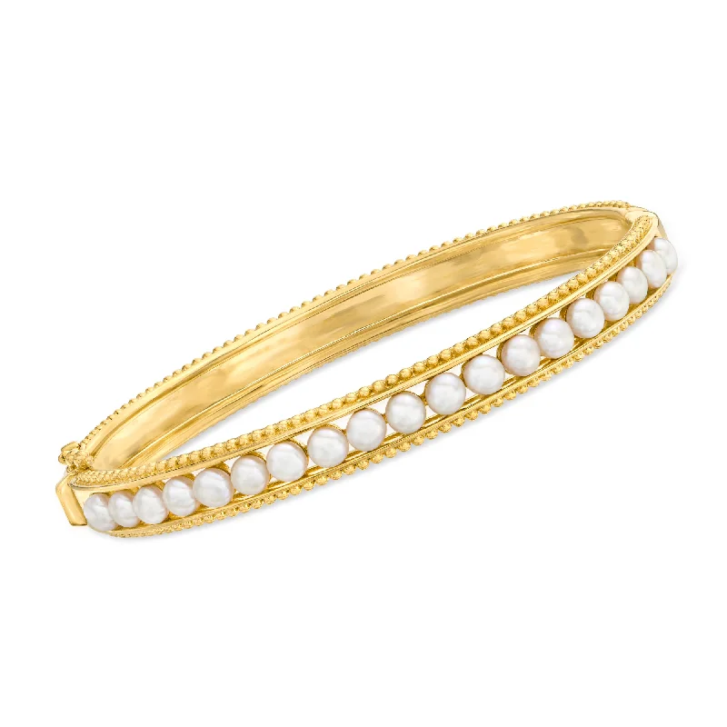 Ross-Simons 3.5-4mm Cultured Pearl Bangle Bracelet in 18kt Gold Over Sterling