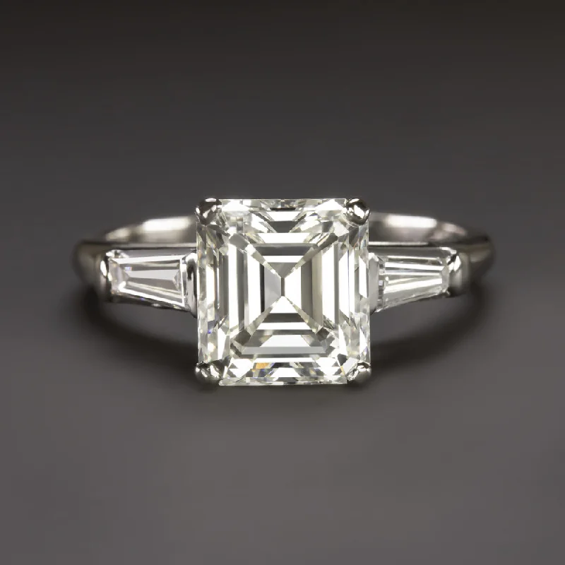 2.63ct GIA CERTIFIED J VS2 VINTAGE EMERALD CUT DIAMOND ENGAGEMENT RING PLATINUM