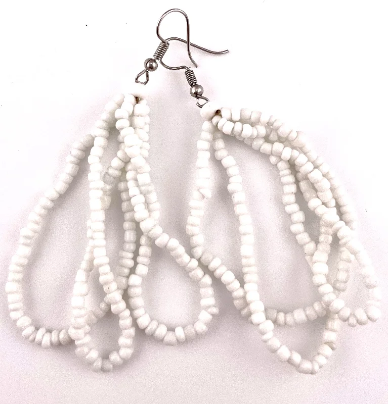 White Small Seed Bead Cascading Earrings