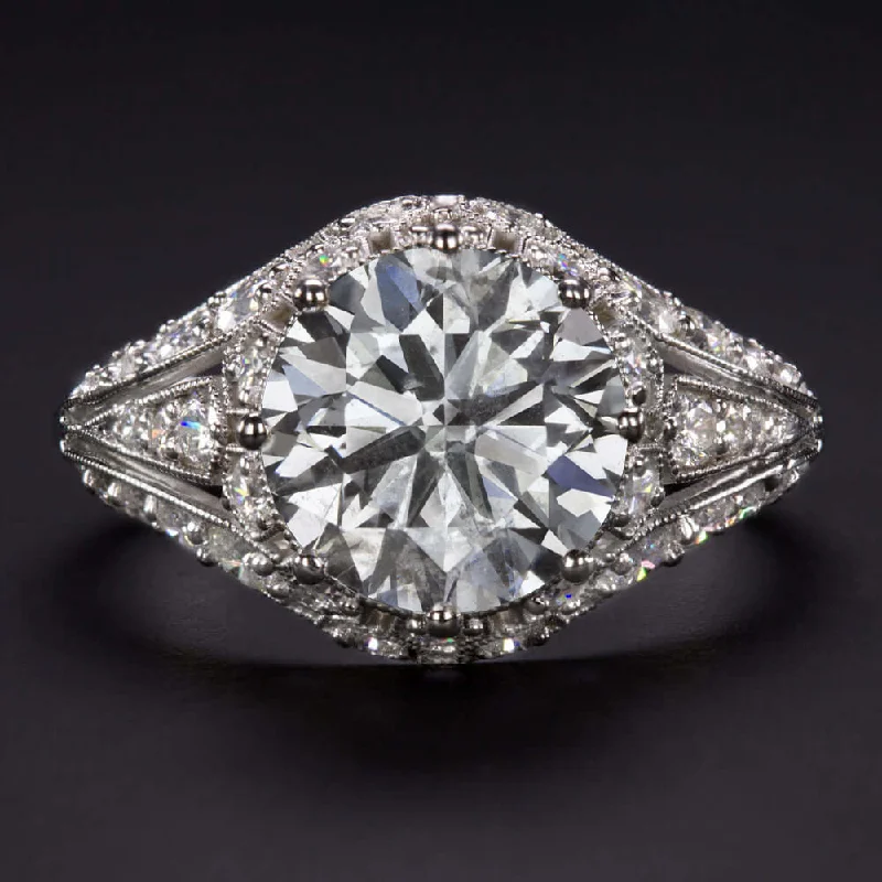 2.55ct CERTIFIED DIAMOND ENGAGEMENT RING VINTAGE STYLE ART DECO NATURAL ROUND