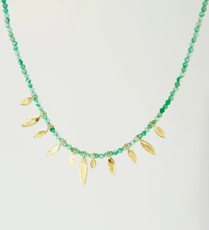 Green Onyx and Gold Leaves Necklace