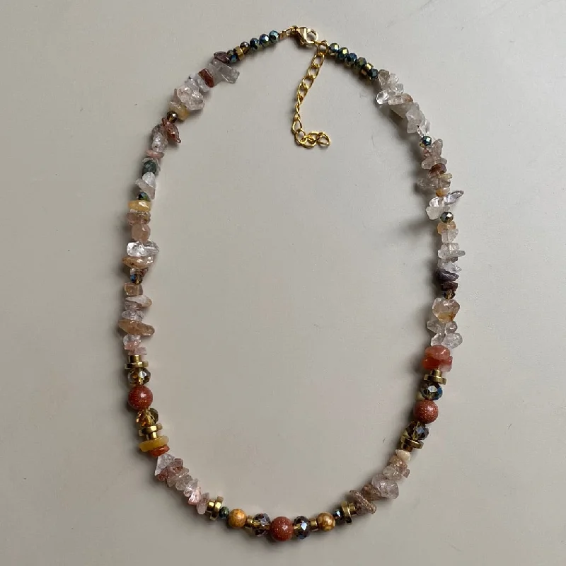 CST04 - Gemstone chip, Maifanite & Sandstone necklace - Natural tones