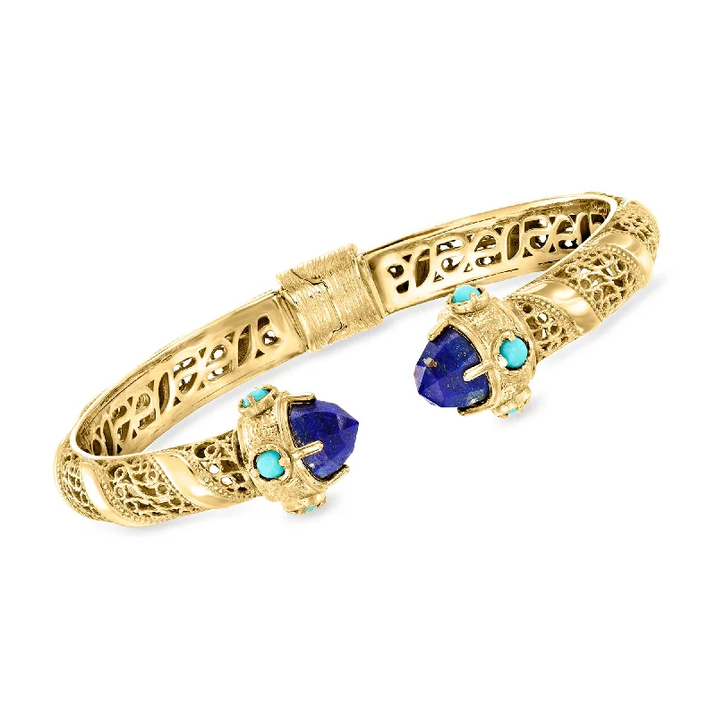 Ross-Simons Lapis and Turquoise Cuff Bracelet in 18kt Gold Over Sterling