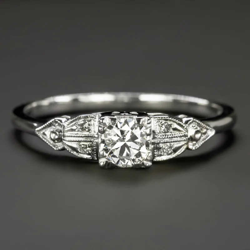 VINTAGE DIAMOND ENGAGEMENT RING 0.35ct G VS2 ROUND CUT ESTATE 14k WHITE GOLD