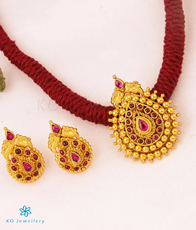 The Manya Silver Thread Necklace (Maroon)