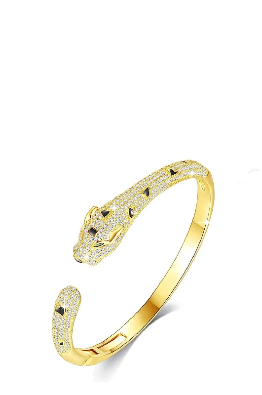 18k Gold & Cz Motif Bangle Bracelet