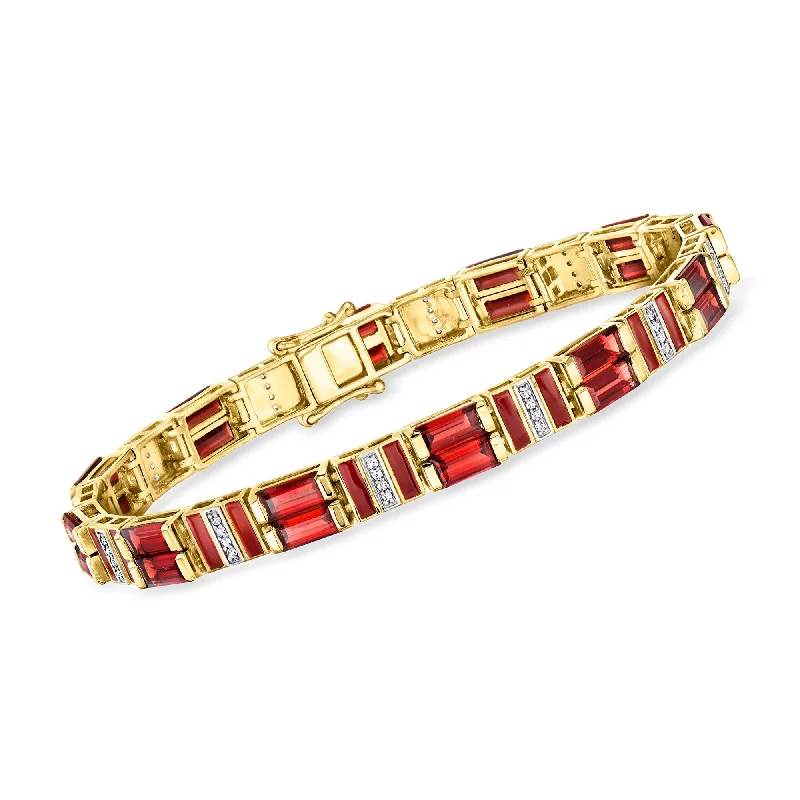 Ross-Simons Garnet and . White Topaz Bracelet With Red Enamel in 18kt Gold Over Sterling