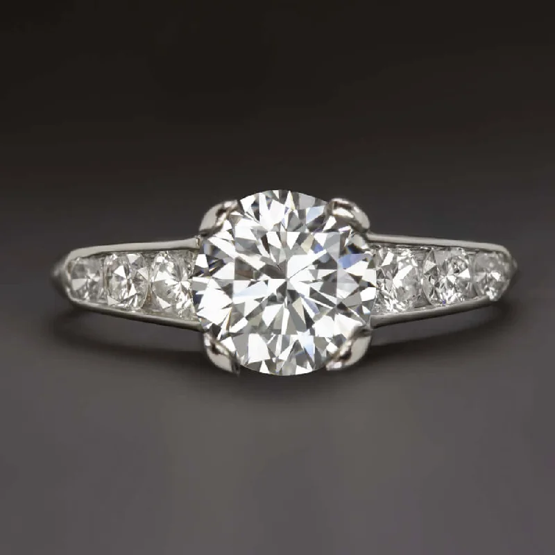 1.85ct GIA CERTIFIED I VS2 VINTAGE DIAMOND ENGAGEMENT RING PLATINUM ROUND CUT