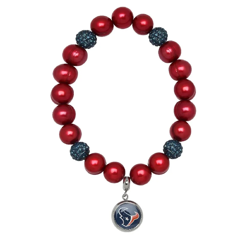 Houston Texans Stretch Pearl & Crystal Bracelet In Red