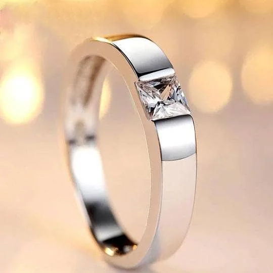 Men's Princess Cut Clear Diamond Wedding Band