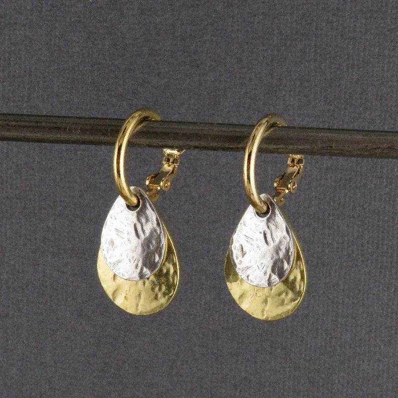 Two Tone Teardrop Hoop Earrings - Gold with Silver