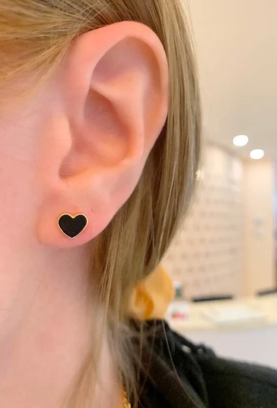 Black Mini Enamel Heart Stud Earrings