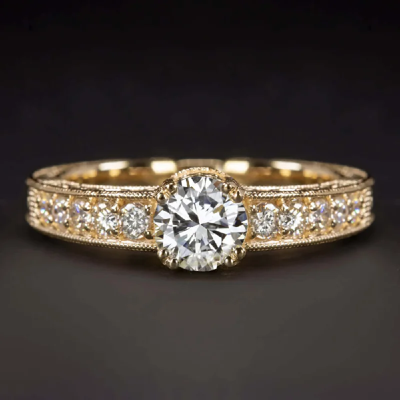 0.80ct VINTAGE STYLE DIAMOND ENGAGEMENT RING J SI2 ROUND CUT 14k YELLOW GOLD