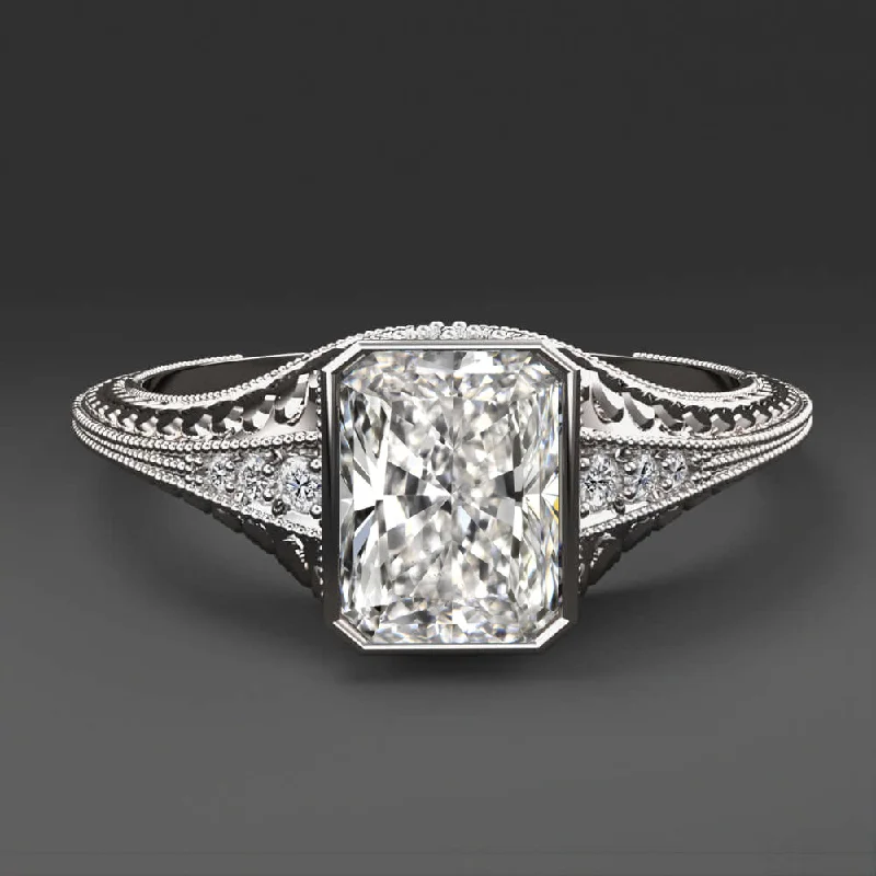 1.5ct GIA CERTIFIED DIAMOND ENGAGEMENT RING RADIANT CUT VINTAGE STYLE WHITE GOLD