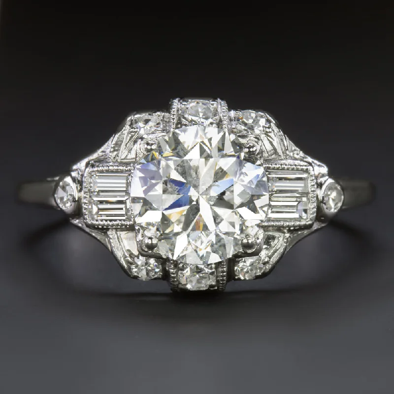 1.82ct VINTAGE DIAMOND ENGAGEMENT RING F-G SI PLATINUM COCKTAIL ROUND CUT RETRO