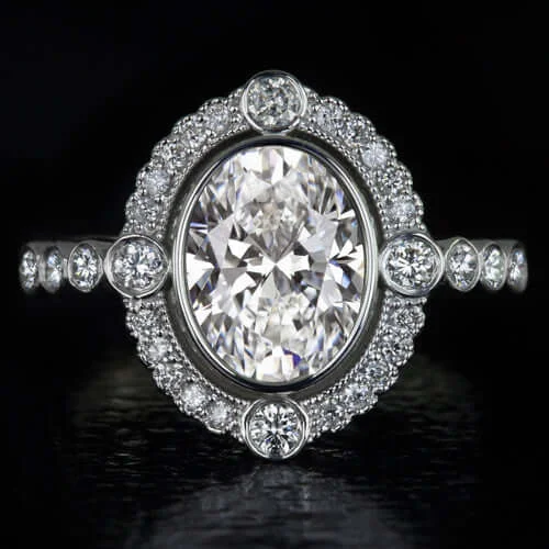 2 CARAT LAB CREATED DIAMONG ENGAGEMENT RING VINTAGE INSPIRED STYLE HALO PLATINUM