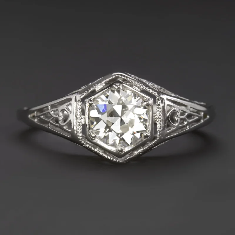 OLD EUROPEAN CUT DIAMOND ENGAGEMENT RING 0.65ct G VS VINTAGE FILIGREE WHITE GOLD