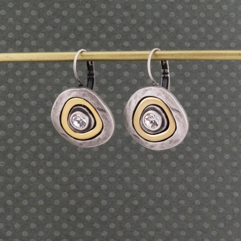 Mixed Metal Silver Medallion Earrings - Lever Back Closure