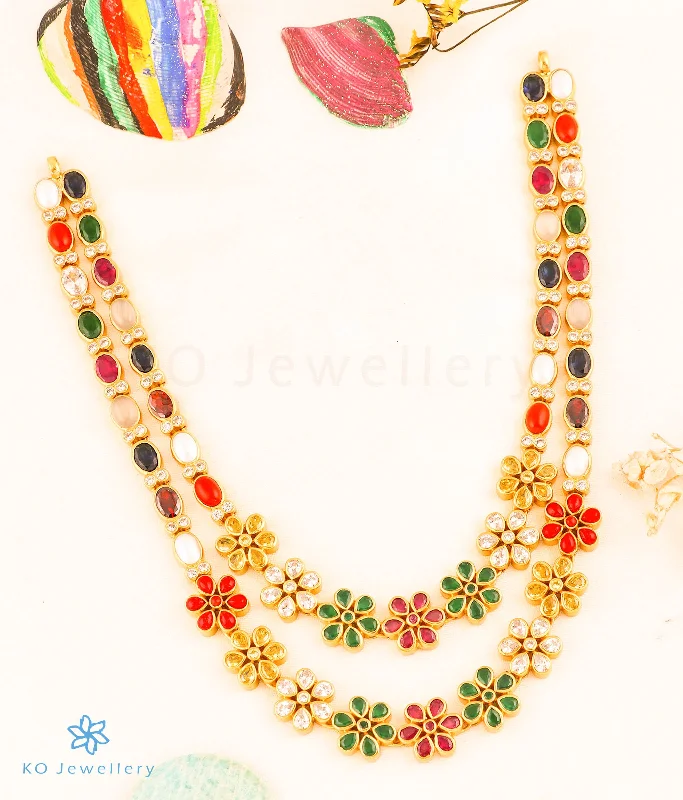 The Indrani 2 layer Silver Navratna Necklace