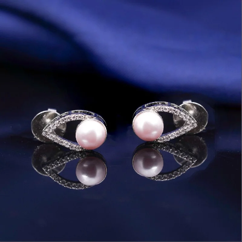 92.5 Silver Classy Dual Tone Earrings - Zircon Stones & Pearl - Perfect Gift