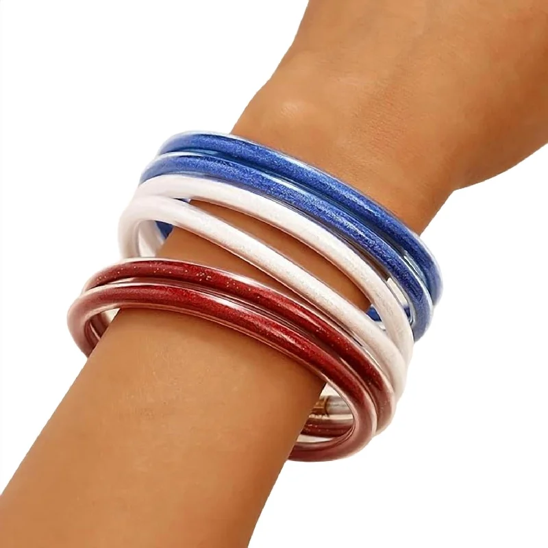 Usa Sparkle Jelly Tube Stacked Bangles In Red/blue/white