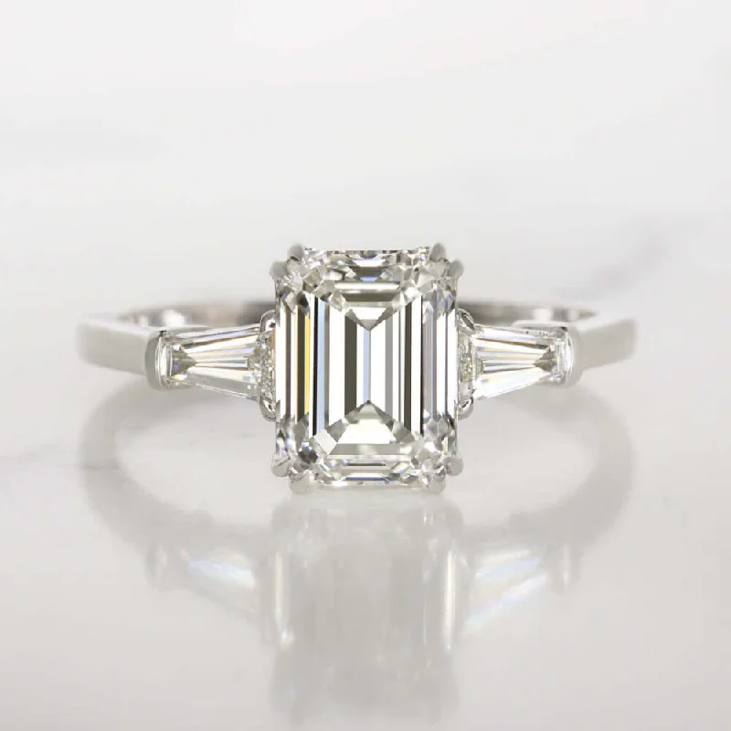 2.45ct GIA CERTIFIED J VVS1 DIAMOND ENGAGEMENT RING PLATINUM EMERALD CUT 2.5ct