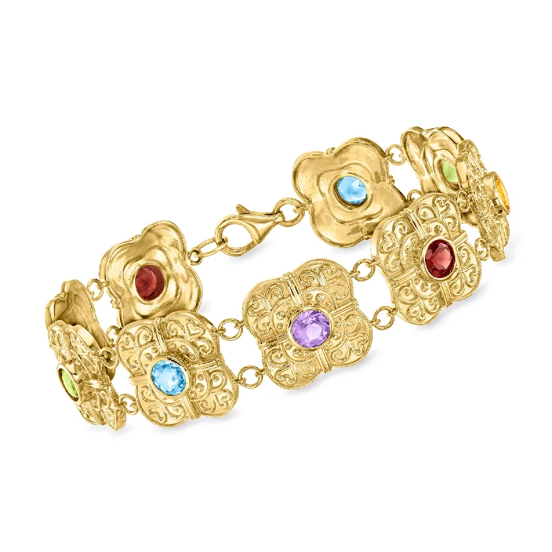 Ross-Simons Multi-Gemstone Etruscan-Style Bracelet in 18kt Gold Over Sterling