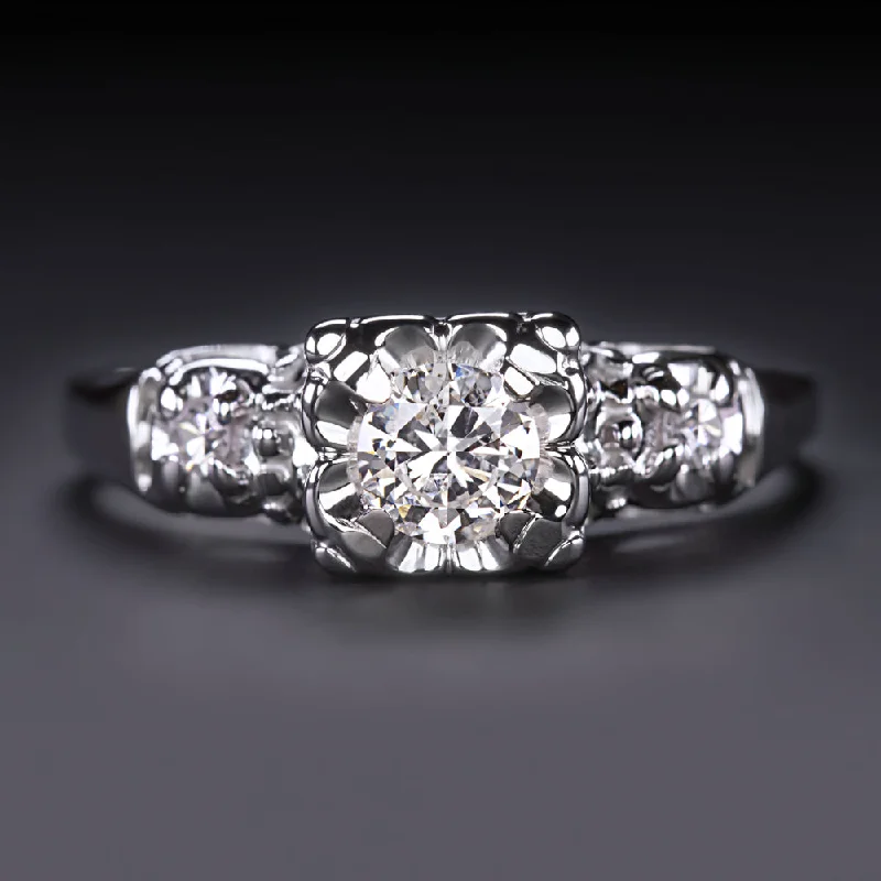 0.38ct VINTAGE DIAMOND ENGAGEMENT RING MID CENTURY ILLUSION CLASSIC WHITE GOLD