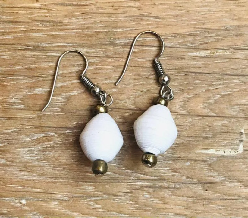 Single Drop Earrings White Paper Beads