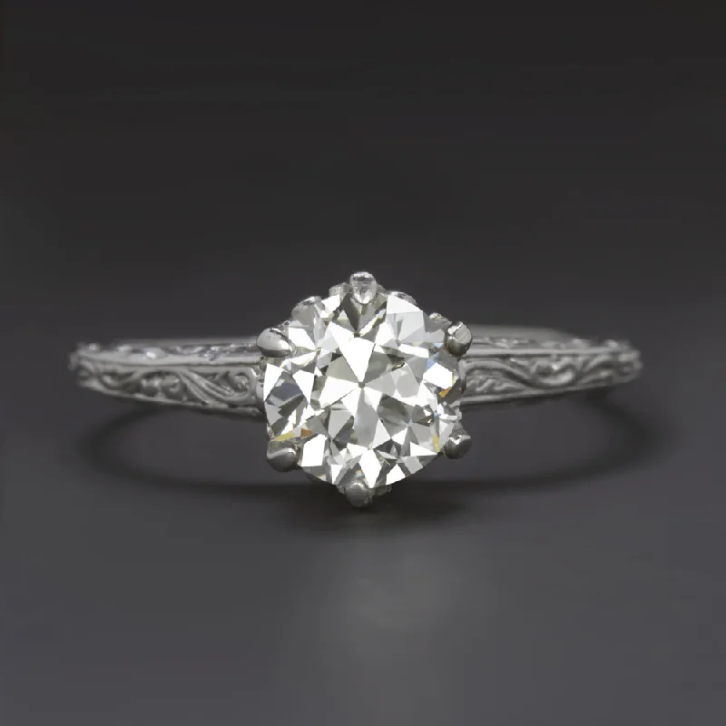 1.35ct CERT H-I VS1 OLD EUROPEAN CUT DIAMOND ENGAGEMENT RING PLATINUM SOLITAIRE