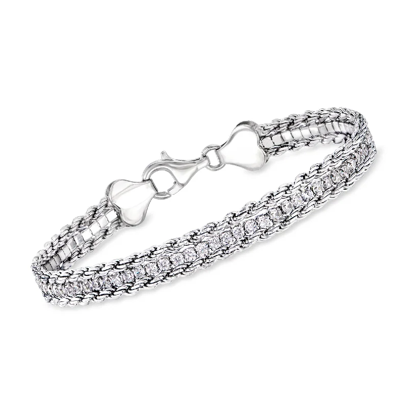 Ross-Simons CZ 3-Row Rope-Chain Bracelet in Sterling Silver