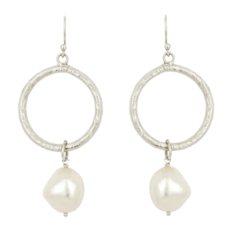 Margot Silver Pearl Hoop Earrings