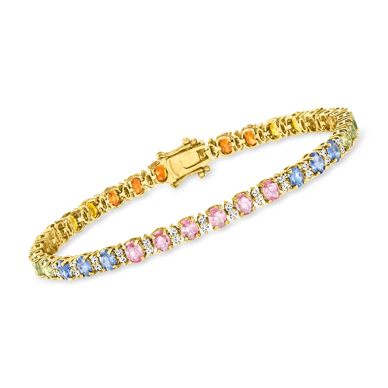 Ross-Simons Multicolored Sapphire Tennis Bracelet With . Diamonds in 14kt Yellow Gold