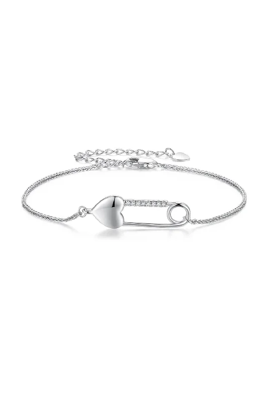 Sterling Silver Bracelet Chain with Heart Pin