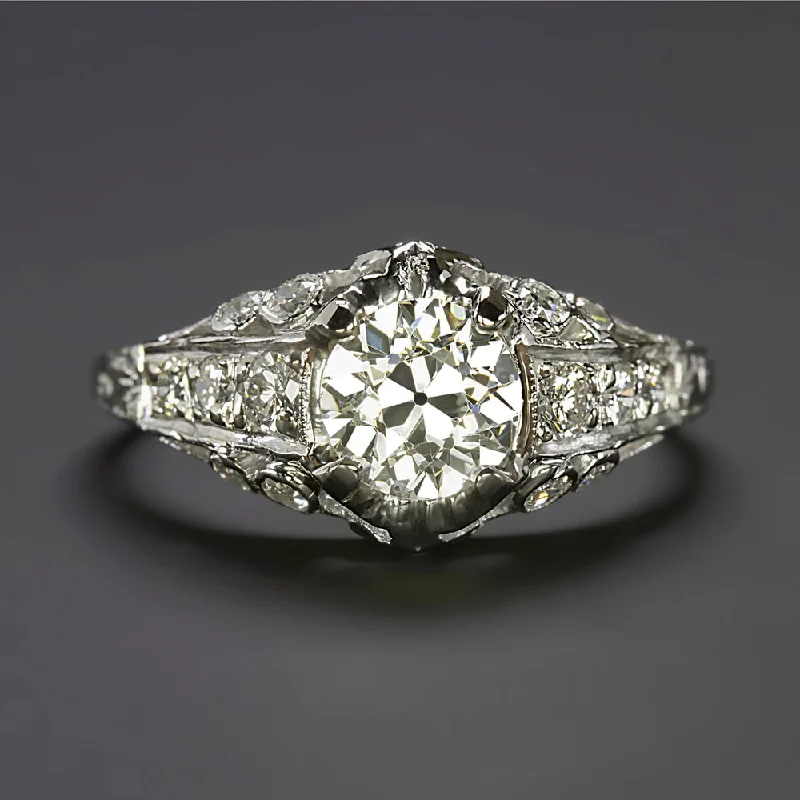 1.21ct VINTAGE DIAMOND ENGAGEMENT RING GIA CERTIFIED H VS2 OLD EUROPEAN PLATINUM