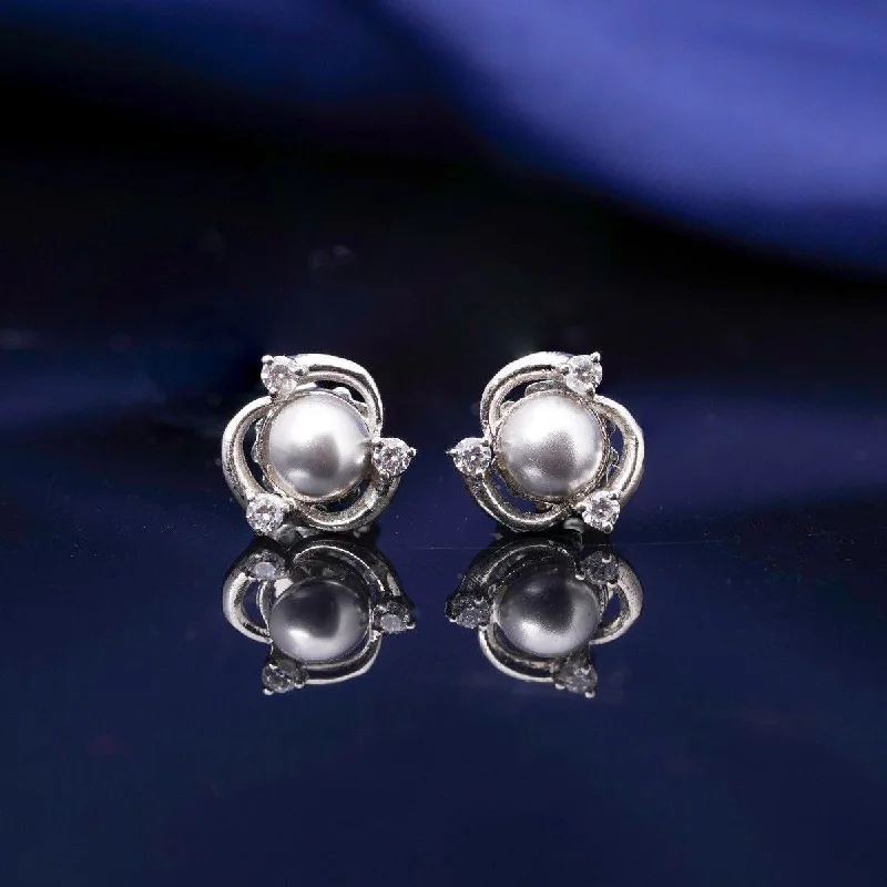 92.5 Silver Ashen Glow Pearl Earrings - Vintage Floral  Design High- End Jewelry