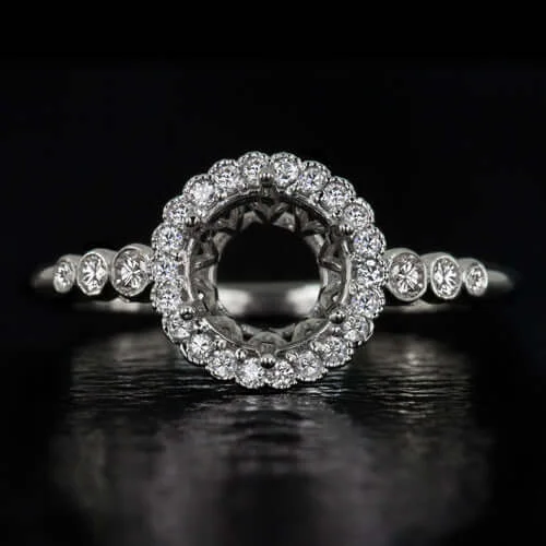 VINTAGE STYLE DIAMOND HALO SEMI-MOUNT ENGAGEMENT RING 6.5mm 1ct ROUND SETTING