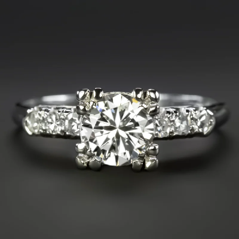 VINTAGE DIAMOND ENGAGEMENT RING 0.85c CERTIFIED D-E SI1 ROUND CUT PLATINUM RETRO