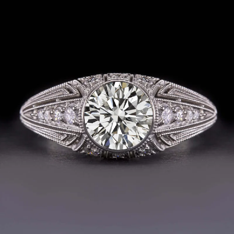 1ct GIA CERTIFIED DIAMOND ENGAGEMENT RING VINTAGE STYLE NATURAL DOME WHITE GOLD