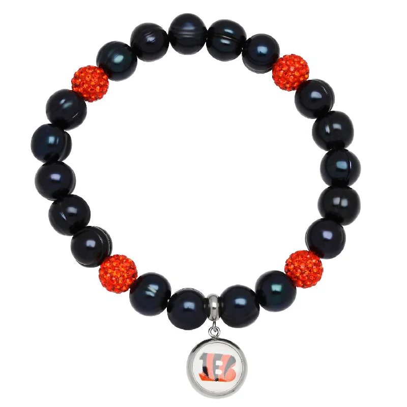 Cincinnati Bengals Stretch Pearl & Crystal Bracelet In Black